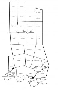 outline map of Frontenac and L&A Counties