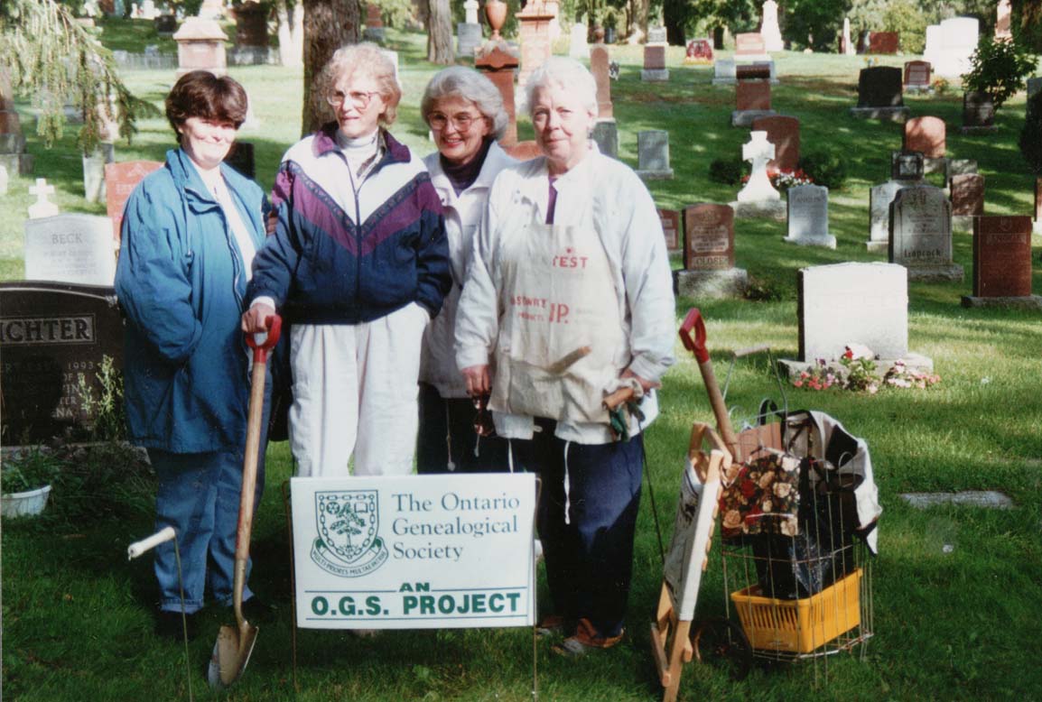 Pam Macdonald, Barbara Bonner, Bev Elliott and Barb Berrigan in Cataraqui Cemetery in the 1990s.